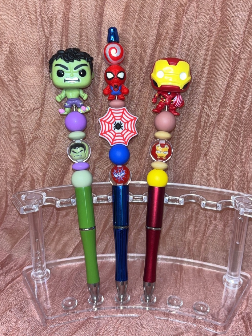 Kids Superhero Bead Top Pen - Green Hulk, Blue Spider-Man, Red Iron Man $25 each